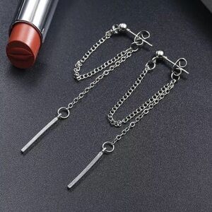 NEW Silver Chain Bar Drop Dangle Earrings